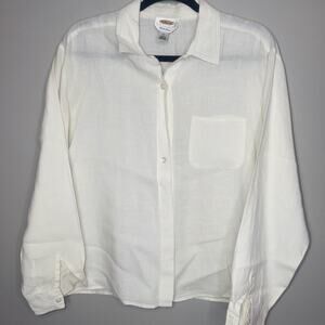 Talbots Petites Irish Linen Womens Sz 14 Off White Long Sleeve Button Up Blouse